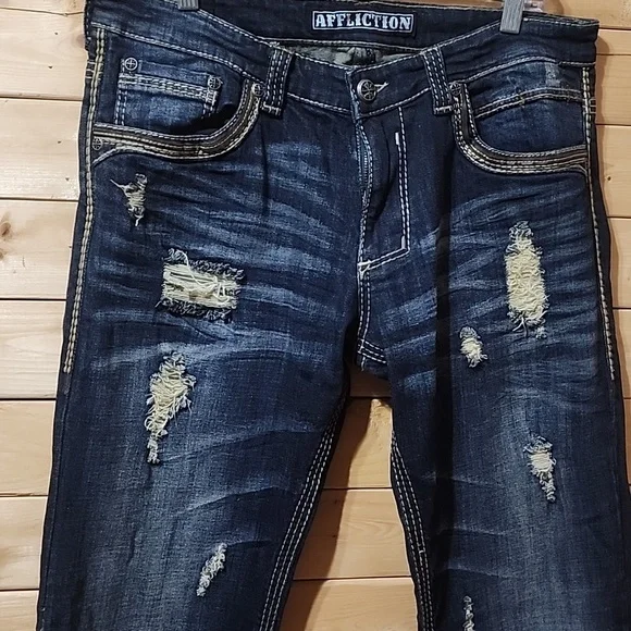 Affliction Blake Jeans Size 34  $175 Faded distressed NWOT 33in Inseam Cotton - Picture 3 of 8